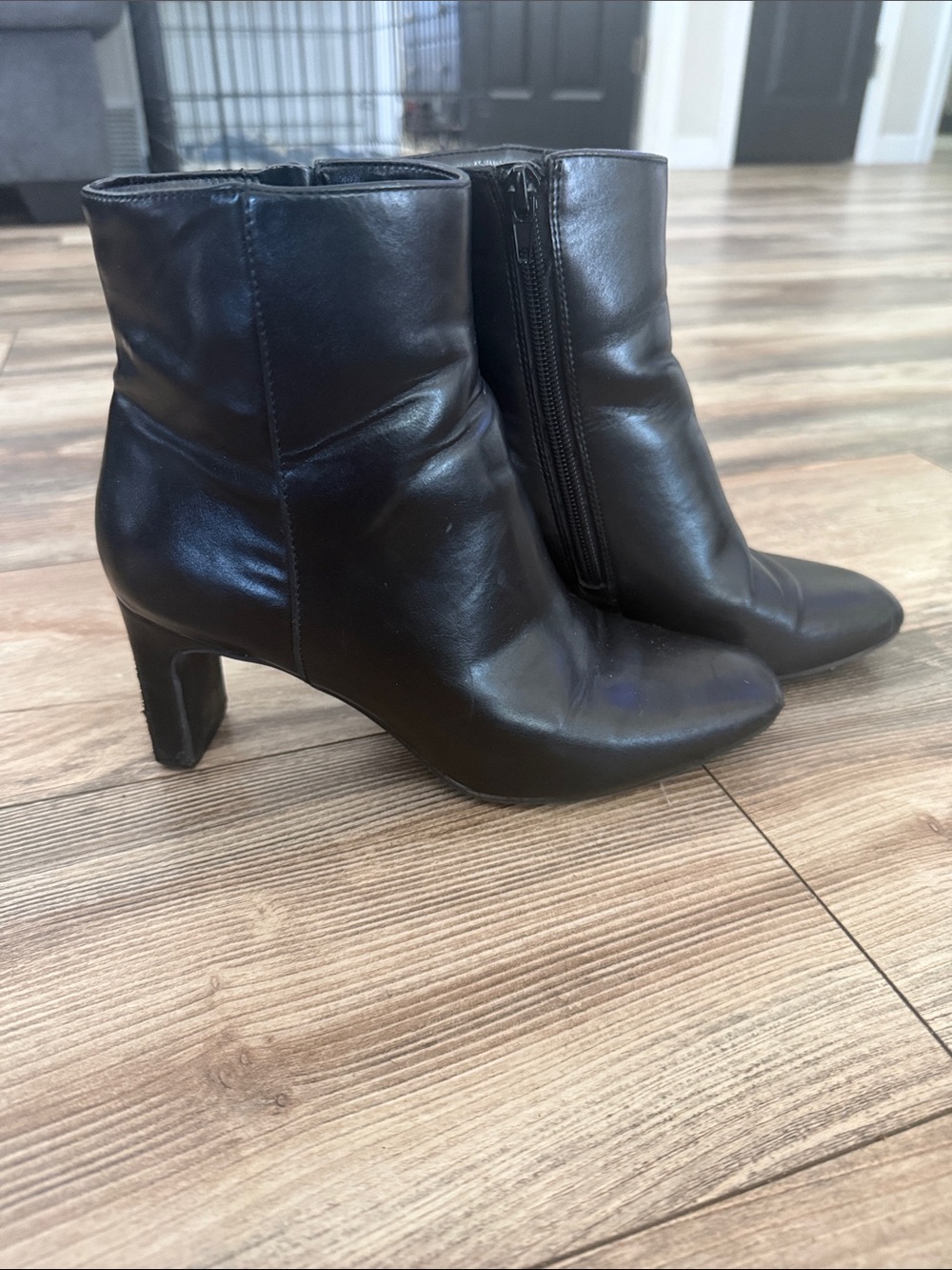 Women's Black Leather Ankle Booties with Side Zip